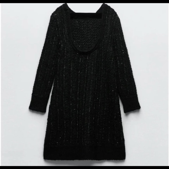 Zara Open Back Tweed Sweater Mini Dress Size S - Picture 2 of 6